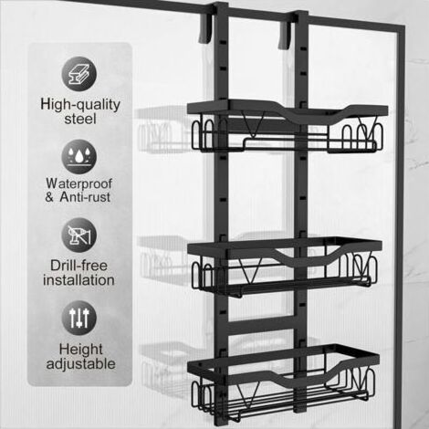 Etagere Douche à Suspendre, Rangement Douche sans Percage Aver 3 PCS Réglable Panier à Suspendre pour Le Gel et Le Shampooing (Noir - 3 Couches) (1/5)