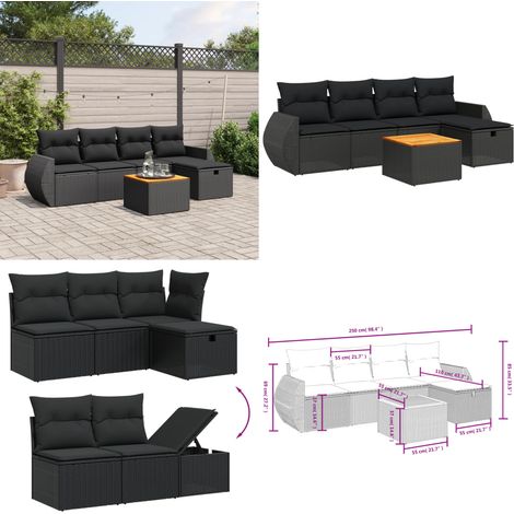 Salon de jardin 6 pcs avec coussins noir résine tressée - Ensemble Salon De Jardin - Mobilier De Jardin - Canapé Extérieur - Chaise Extérieure - Table Basse Jardin - Home & Living (1/4)