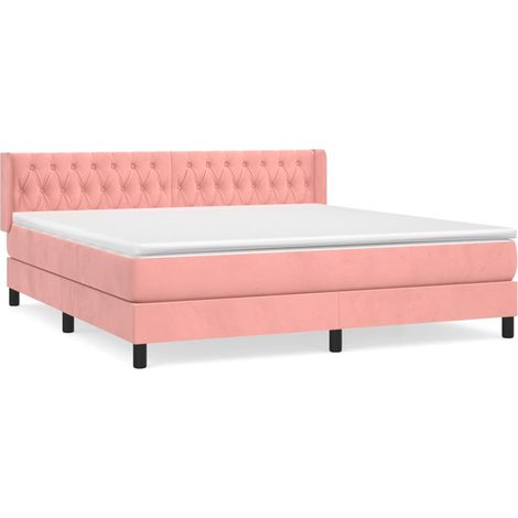 Maison Exclusive - Sommier à lattes de lit avec matelas Rose 160x200 cm Velours (1/5)