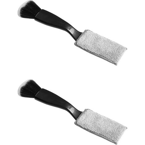 BEBUSINGOTO 2 piezas Cepillos de limpieza para coche 2 en 1 con doble cabezal, para detalles interiores, para rejillas de ventilación, salpicadero y asientos (negro) (1/5)