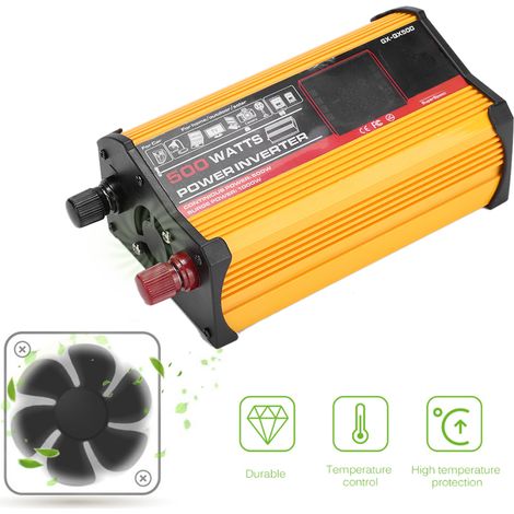 Convertisseur 500W 12V CC vers 110V CA, écran couleur, transformateur inverseur automatique jaune (1/5)