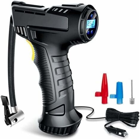 Compresseur d\\'air Portatif, Gonfleur Pneus Voiture 12v DC, Fil Allume Cigare,3 Adaptateurs de Buses,pour Voiture Vlo et Balle Gonflable avec Ecran LCD et Lampe LED (1/5)