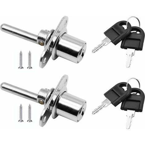 2 Pièces Serrure à Tiroir avec Clé pour Meubles Serrure à Piston pour Classeurs Armoire Vitrine. Diamètre 16 mm. Longueur 61 mm (Argent) (1/5)
