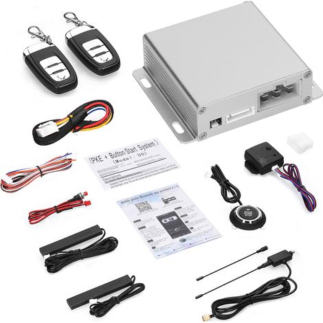Sistema di allarme antifurto per auto 12V BT con avviamento a distanza PKE, kit di accesso senza chiave e chiusura centralizzata, controllo tramite app con 2 pulsanti per avvio/arresto. (1/4)