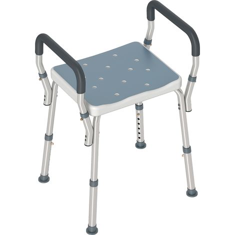 Sgabello per Doccia Regolabile 52x45x57-69 cm con Braccioli e Fori di Drenaggio in Alluminio HDPE e EVA Blu (1/5)