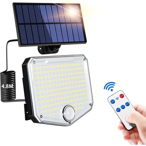 Outdoor Solar Lights, 3 Brightness Modes, Wall Lights with Remote Control Sensor, Waterproof Cool White Garden Lights with Motion Sensor for Garages, Yards, Patios (1/5)