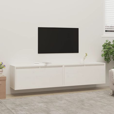 vidaXL Pensili 2 pz Bianchi 80x30x35 cm in Legno Massello di Pino (1/5)