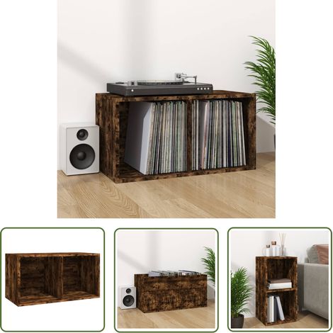 The Living Store Boîte de rangement à disques vinyle Chêne fumé 71x34x36 cm Bois - Boîte De Rangement Disque Vinyle - Meuble Rangement Musique - Armoire Vinyl - Étagères Disques - Support Lp (1/5)