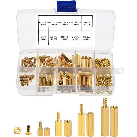 140 Pièces M3 Laiton Entretoises Hexagonales Mâles Femelles PCB Conseil Hex Colonne Vis Écrou Boulon Assortiment Kit, pour PCB Carte Mère (1/5)