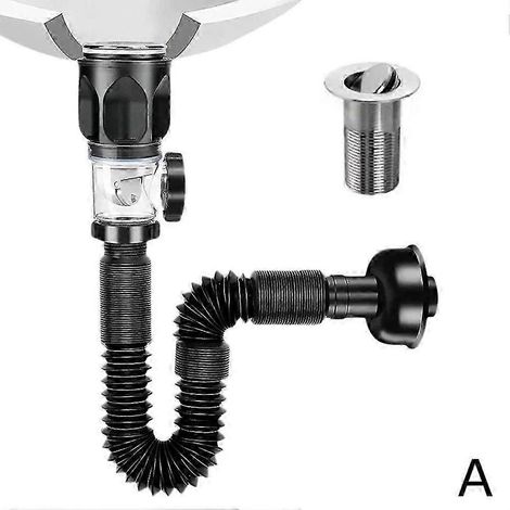 Ensemble de tuyau d'évacuation pour lavabo - tuyau flexible pour évacuation de lavabo de salle de bain Noir (1/5)