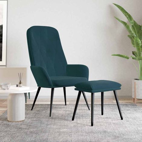 vidaXL Sillón de relax con taburete terciopelo azul (1/5)