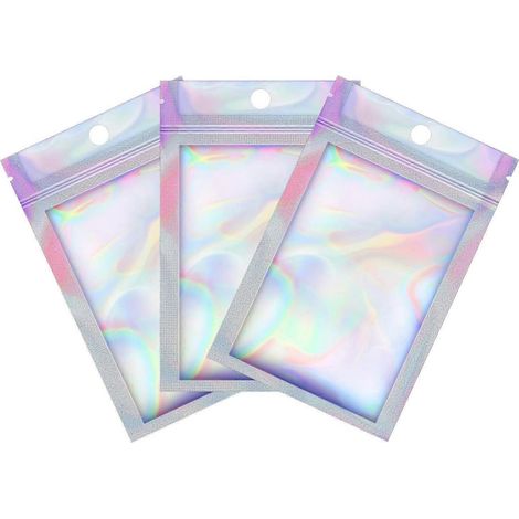100 Stück Mylar-Zipperbeutel, doppelseitige Folienbeutel, Metallverpackungsbeutel, Lebensmittelaufbewahrungsbeutel, geruchshemmender Beutel, wiederverschließbarer Beutel für Lipgloss (irisierend, 7 x (1/5)