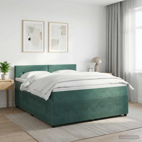 Lit boxspring avec matelas Vert foncé 140 x 190 cm Velours (1/5)