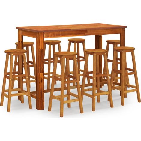Set bar da giardino 9 pezzi in legno massello di acacia 020013445