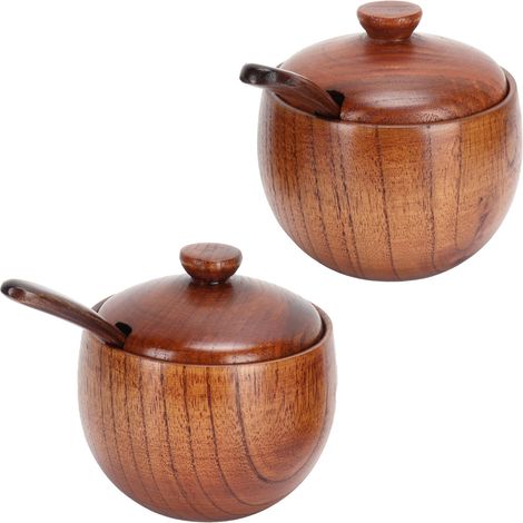 2 Pots à Épices Japonais en Bois Rétro avec Cuillère pour Cuisine (1/5)