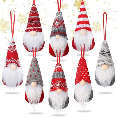 8 Pièces Gnomes Suspendus pour Sapin de Noël, 8 Modèles Gnomes Scandinaves en Peluche Santa Elf Suspendus Ornements de Poupées Suédoises Tomte Faits à Main pour Décorations de Fête de Noël (1/5)