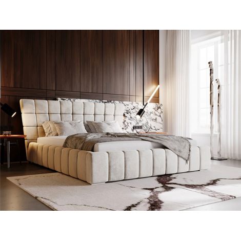 Lit rembourré avec rangement 160x200 velours beige Paris (1/5)