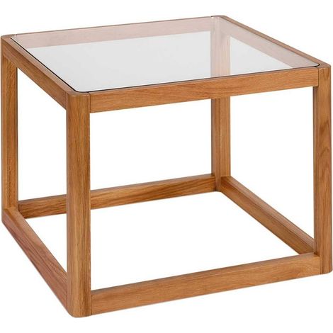 Table dappoint en chêne et verre design contemporain - chêne naturel et verre transparent (1/3)
