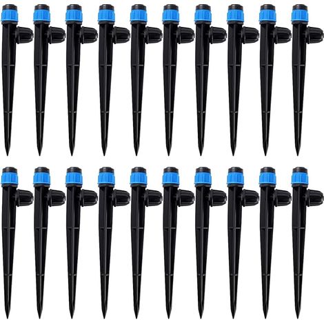 20 Pièces Goutteur Irrigation Réglable pour Tube 4/7 mm, 360 Degrés Micro Asperseur Goutte à Goutte avec Connecteur Barbelé & Piquet de Support, Goutteur D'irrigation Insertion, Bleu
