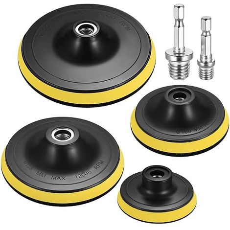 Sander Backing Pads, 4 Pcs Kit Polissage Voiture, Tampon de Polissage, Support de Disques Abrasifs pour Perceuse Meuleuse d'angle, 75/100/120/150 mm, avec adaptateur de perceuse M10/M14 (1/5)