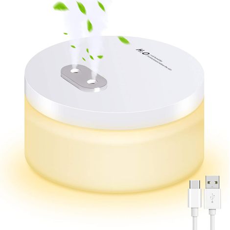 2 en 1 Humidificateur d'air Bébé Silencieux Ultrasonique Mini diffuseur sans Fil Timing Veilleuse Nuit, Chaude Lumière,6h/8h Arrêt Automatique, Bureau/Maison/Chambre Bébé-blanc (1/5)