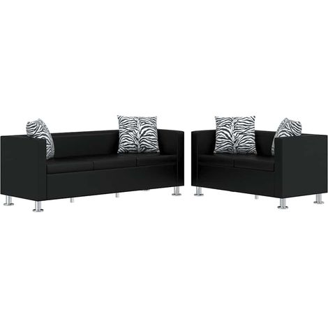 Sofa-Set Kunstleder 3-Sitzer und 2-Sitzer Schwarz vidaXL (1/5)