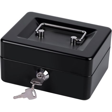 Mini coffret à argent avec plateau et verrou, coffret en métal à clé, boîte de rangement d'argent noire 5,9 × 4,7 × 2,95 pouces (1/5)