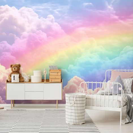 Vlies Fototapete Kinderzimmer 400x280 cm Regenbogen - Fototapeten Tapeten für Kinder Mädchen - Kindertapete - Kinderzimmertapete Wolken Himmel, WallArena (1/4)