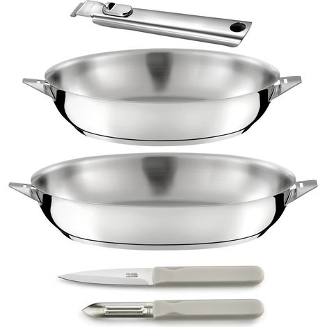 Eclipse - Set 2 poêles 24/28cm inox, 1 poignée amovible inox, 1 éplucheur et 1 couteau office (1/4)
