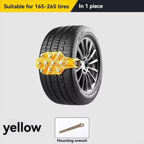 Set di 6 catene da neve antiscivolo per auto, catene da neve per pneumatici invernali, acciaio TPU antiscivolo, per ghiaccio, fango, guida in montagna e su strada (giallo) (1/4)