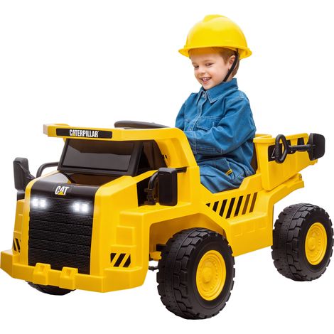 Pelleteuse électrique enfant style camion Caterpillar avec télécommande, véhicule rechargeable ludique jaune