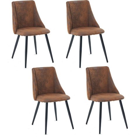 Lot de 4 Chaises de Salle à Manger Rétro Fauteuil Assise rembourrée en suédine Pieds en métal pour Cuisine Salon Chambre Bureau, Style Industriel, Marron, 52,5x49,5x83cm (1/5)