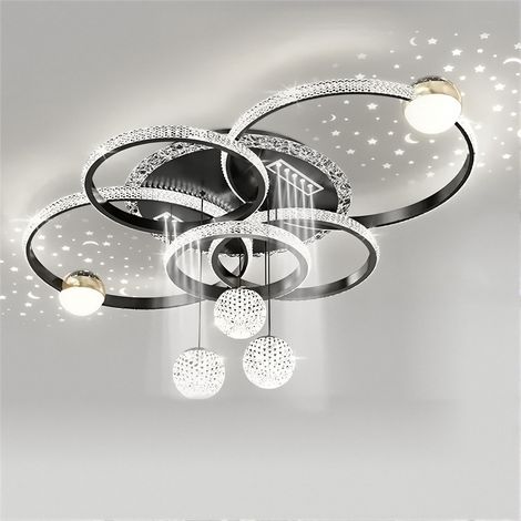AUTRUCKER Suspension LED nordique, plafonnier intelligent moderne, forme irrégulière, zone d'éclairage 25-35m²,plafonnier décoratif blanc,110x70x50cm,noir (1/3)