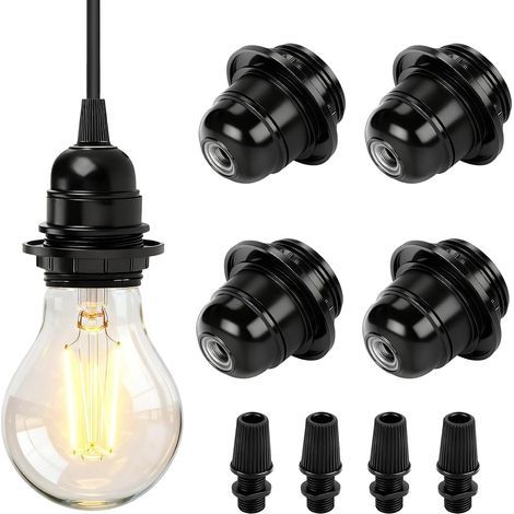 E27-Fassungen, schwarz, feuerhemmendes Bakelit, 250 V 4 A, für Tisch- und Stehlampen (1/5)
