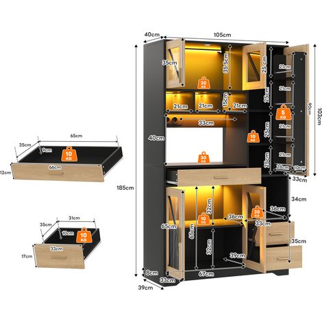 Buffet Haut Cuisine, Armoire de Cuisine, Meuble de Rangement avec Buffet Haut Cuisine, Armoire de Cuisine, Meuble de Rangement avec