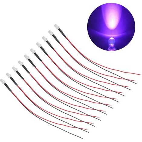 Lampes LED pré-câblées 5mm 10 pcs pour décoration, électronique et DIY, violet, 5-12V (1/5)
