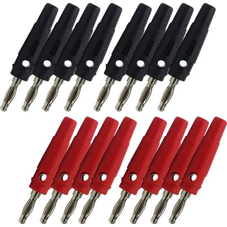16 pièces fiche Banane,4mm fiche Banane, 20A fiche Enceinte Audio Haut Parleur Connecteur,pour raccorder Les Enceintes HiFi, amplis, ampli-Tuners et chaînes stéréo Noir Rouge (1/5)