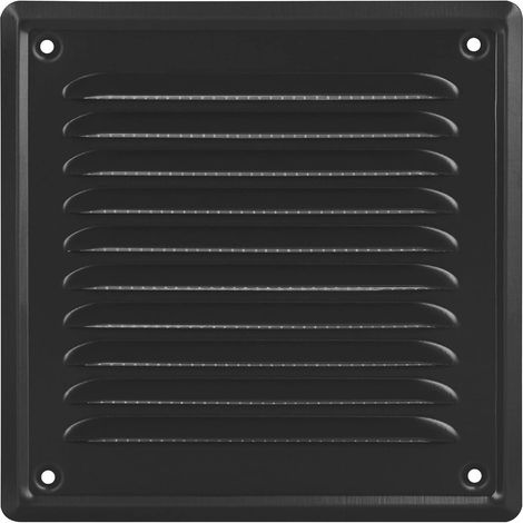 Grilles d'aération extérieures noires 15 x 15 cm avec moustiquaire, fixation murale et grillage (1/4)