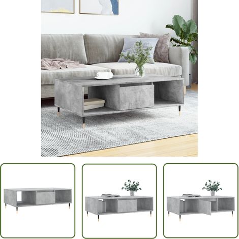 The Living Store Table basse gris béton 104x60x35 cm bois d'ingénierie - Table Basse - Meuble Salon - Table D'appoint - Table Design - Table Grise (1/5)