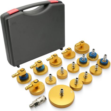 Lot de 17 adaptateurs de purge de frein avec raccord rapide - Adaptateur en métal pour réservoir de liquide de frein, convient à la plupart des marques de véhicules (1/5)