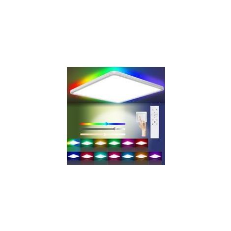 Plafonnier LED Dimmable Télécommande, 24W 13RGB 3200LM Luminaire Plafonniers, 3000K-6500K Lampe LED Plafond IP54 Étanche Carré Éclairage de Plafond Moderne Pour Salle de bain Salon Chambre 30CM [Class (1/5)