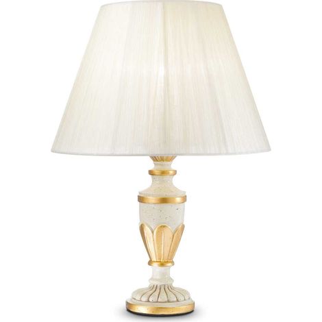 Ideal Lux Firenze - Lámpara de mesa pequeña 1 luz Dorado, Marfil, E14