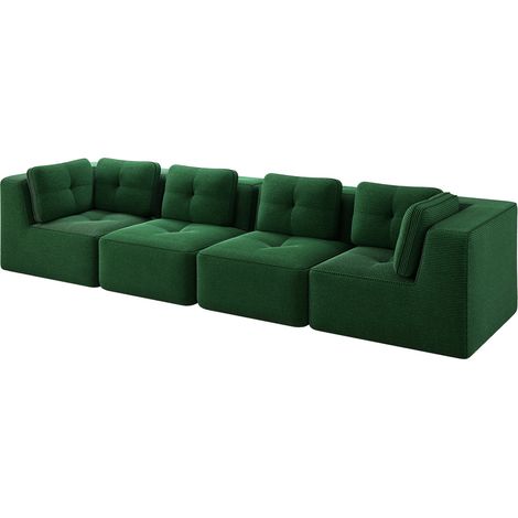 Canapé d'angle modulaire 4 places en velours côtelé vert, sans montage (1/5)