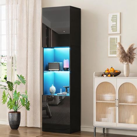 Vitrine haute noir laqué LED verre trempé 45 x 35 x 160 cm (1/5)