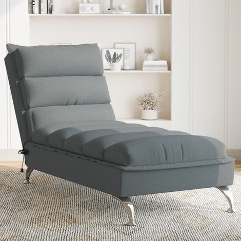 Chaise longue Bain de soleil Transat de relaxation de massage avec coussins gris foncé tissu CFW45566 (1/5)