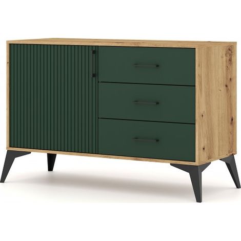 Buffet 1 porte et 3 tiroirs LUGO coloris chêne vert 112x42x78,40cm (1/5)