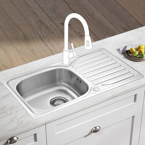 JASSFERRY Stainless Steel Kitchen Sink 1.0 Single Bowl 800 x 440 mm Reversible Drainerboard with Waste Kits