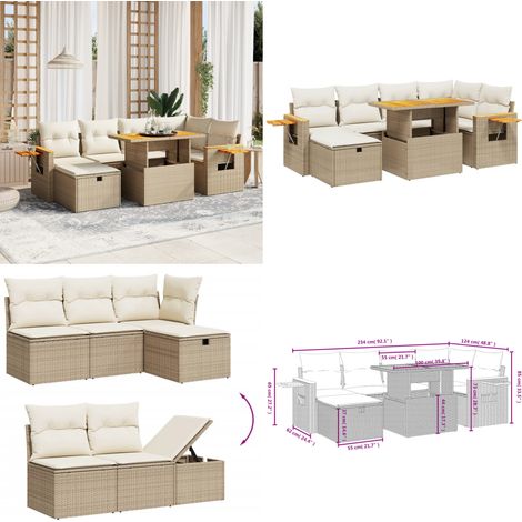 7-tlg. Garten-Sofagarnitur mit Kissen Beige Poly Rattan - Gartenmöbel - Gartensorte - Outdoor Möbel - Lounge Set - Rattan Gartenmöbel - Home & Living (1/5)