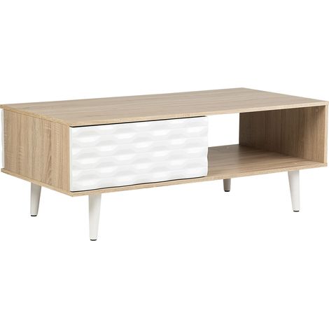 Mesa de centro de madera clara y aglomerado blanco con 1 cajón Swansea