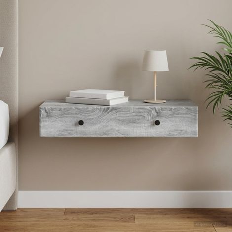 Table d’appoint murale avec tiroir en bois d’ingénierie Sonoma gris 87,5 x 34,5 x 17 cm - PANGIVO (1/5)